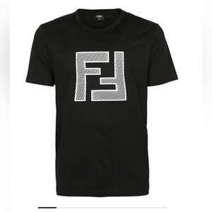 Men's FENDI Mesh F Short Sleeve Black T-shirt, authentic